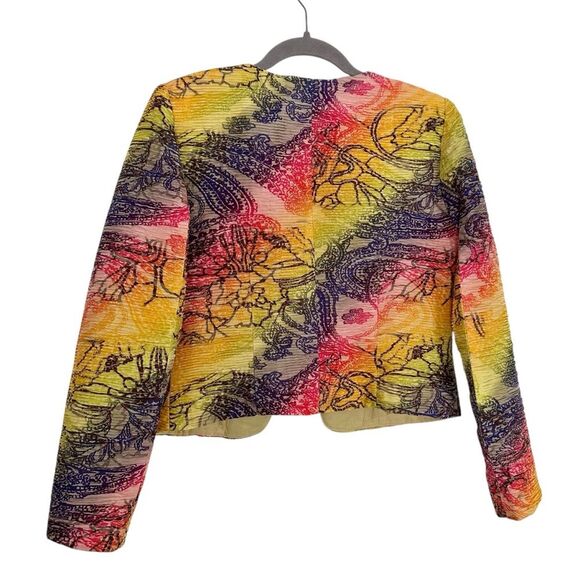 Flores & Flores Cropped Colorful Silk Jacket Size 6 Yellow - Picture 3 of 4